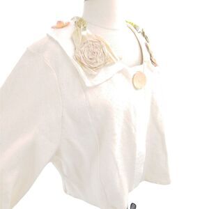 Lee Andersen creamy white silk linen wide collar jacket w/ floral details 1X